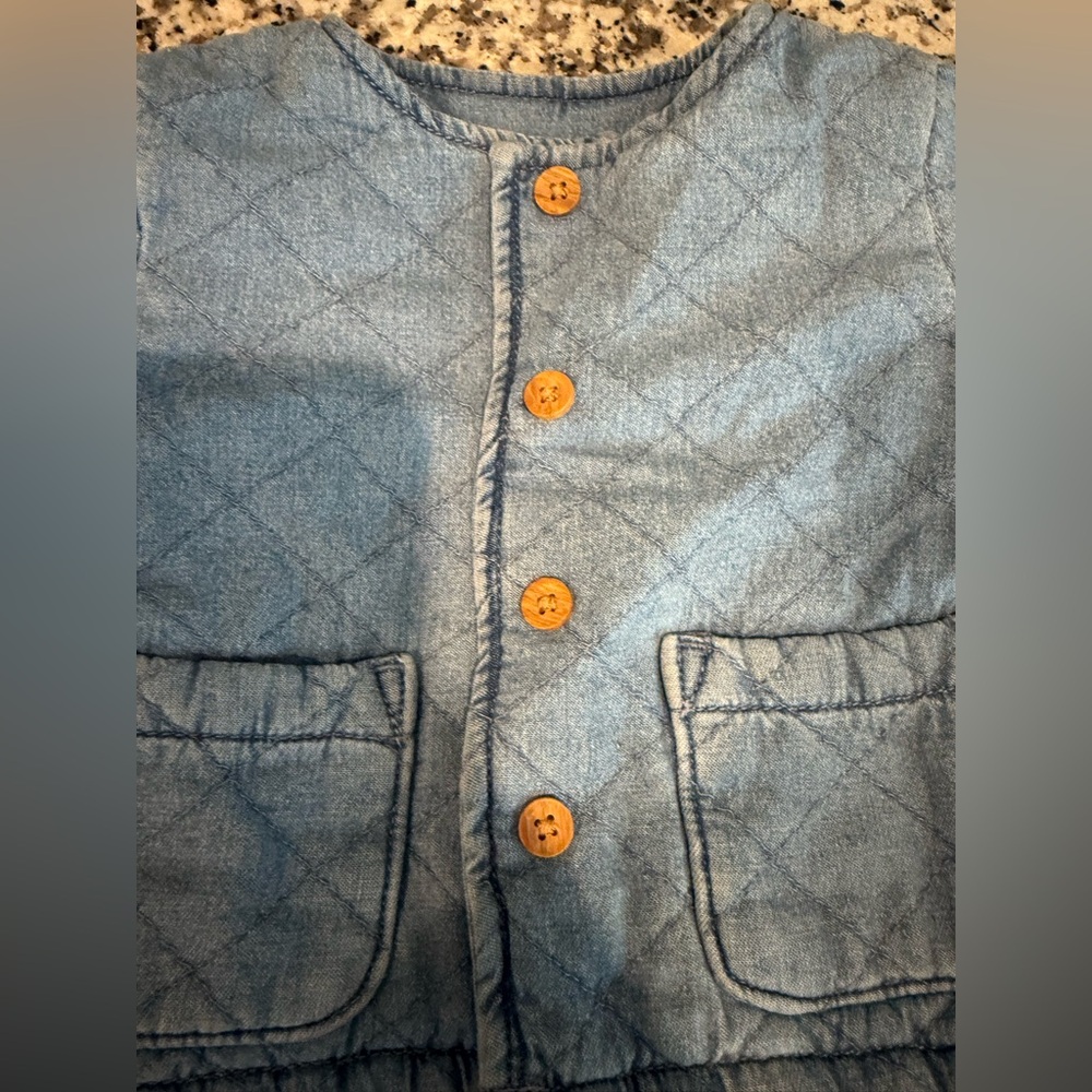 Quilted Denim Jacket with Wooden Buttons
